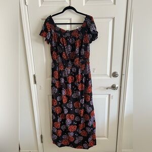 a.n.a Y2K XL Black Floral Accent Casual Smocked Waist Maxi Dress